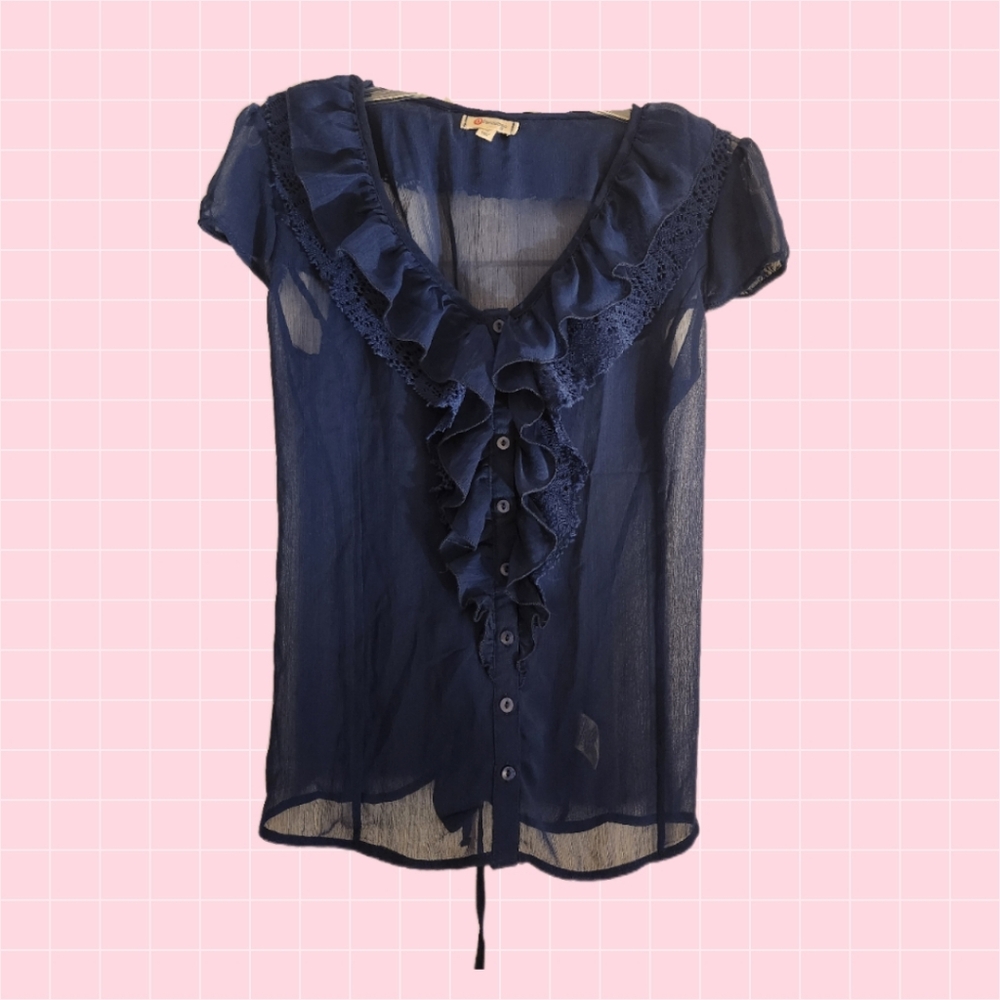 Olsenboye ☮️ Navy Ruffle Top